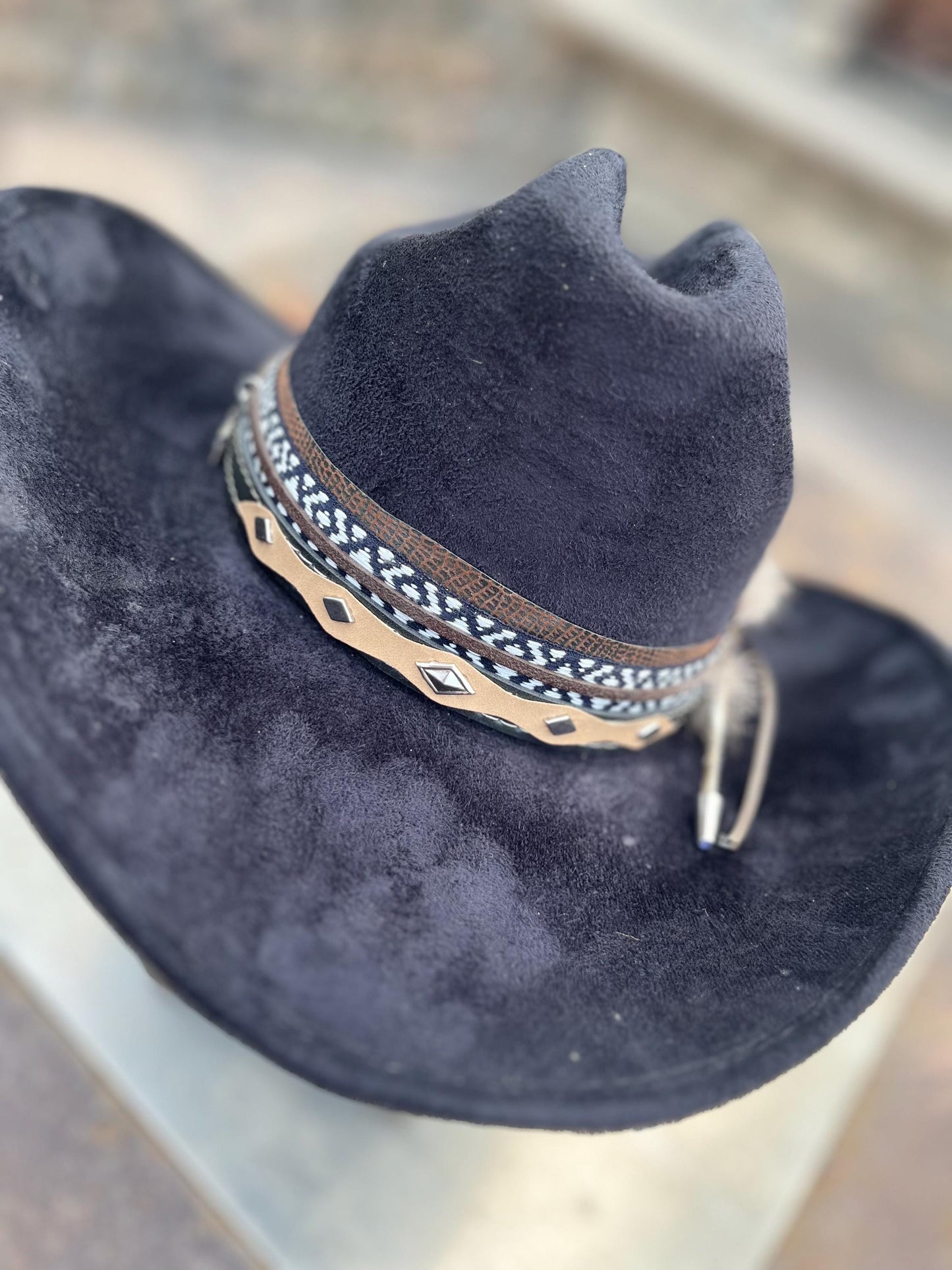Black suede western cowboy hat