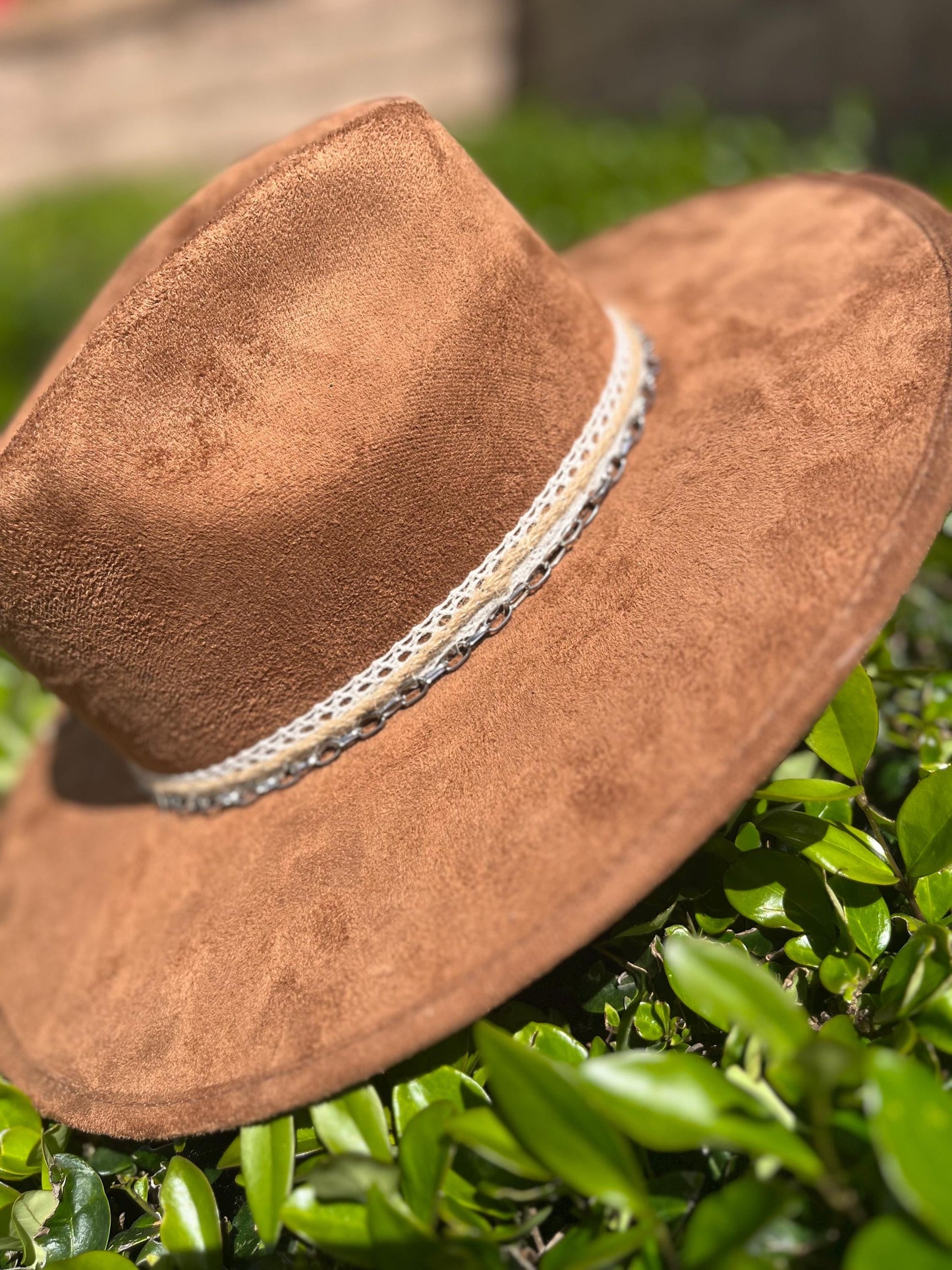 Tobacco brown suede flat brim western cowboy hat