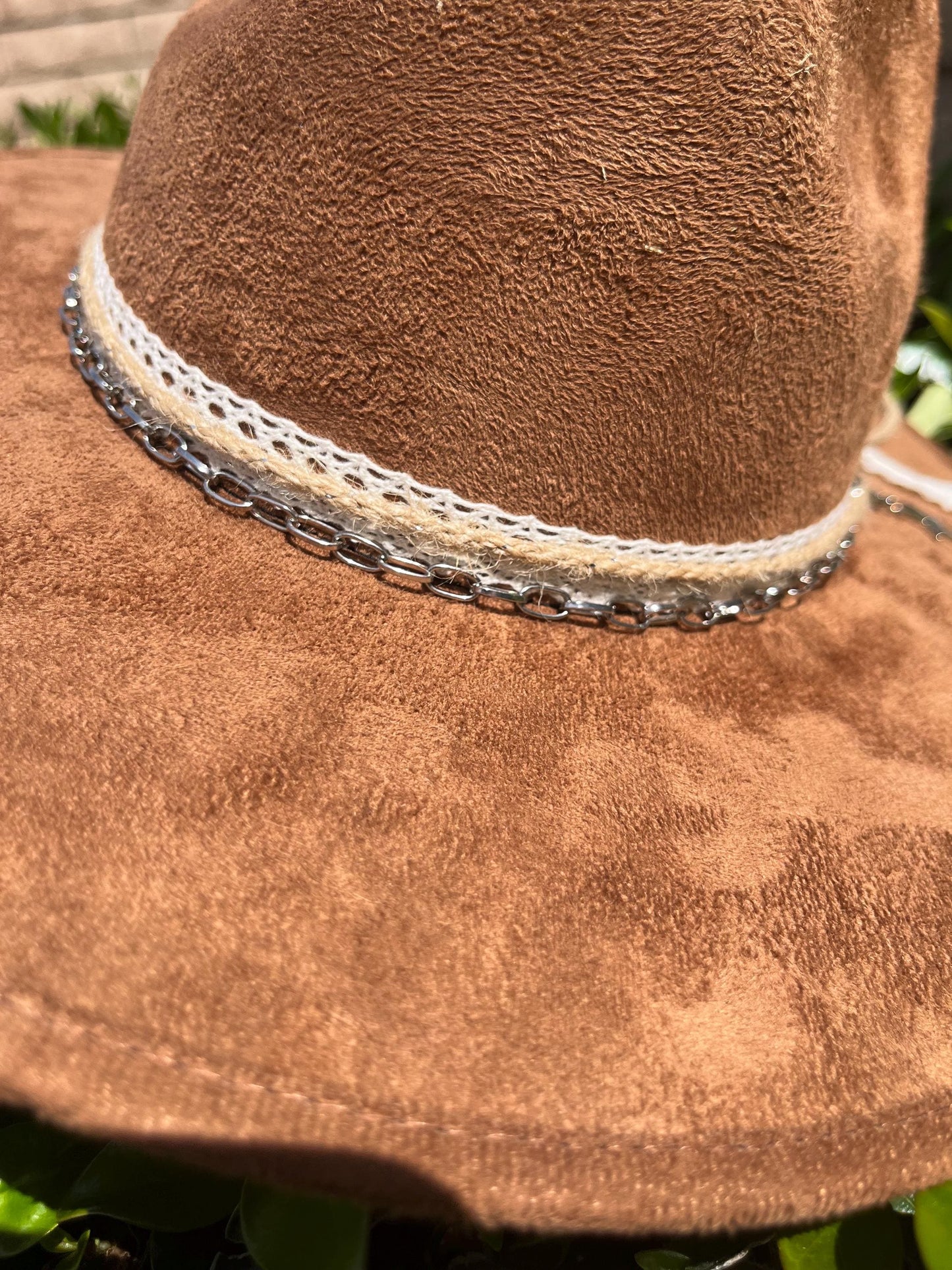 Tobacco brown suede flat brim western cowboy hat