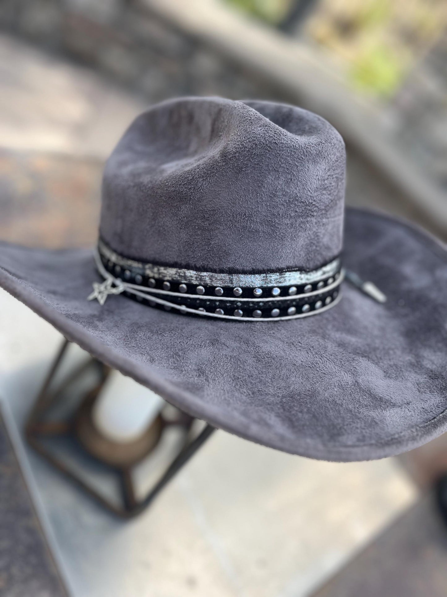 Grey suede western cowboy hat