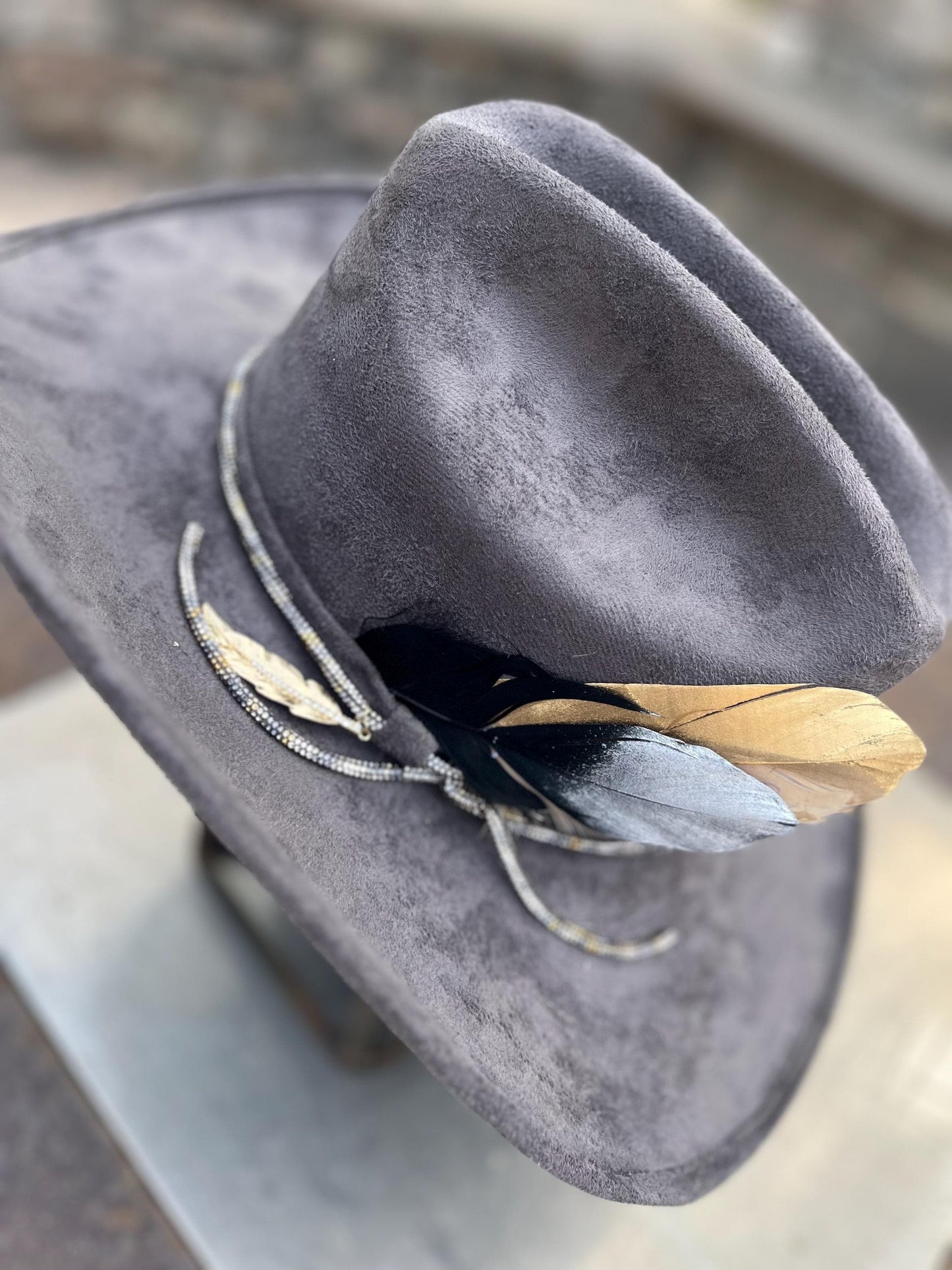 Grey suede western cowboy hat