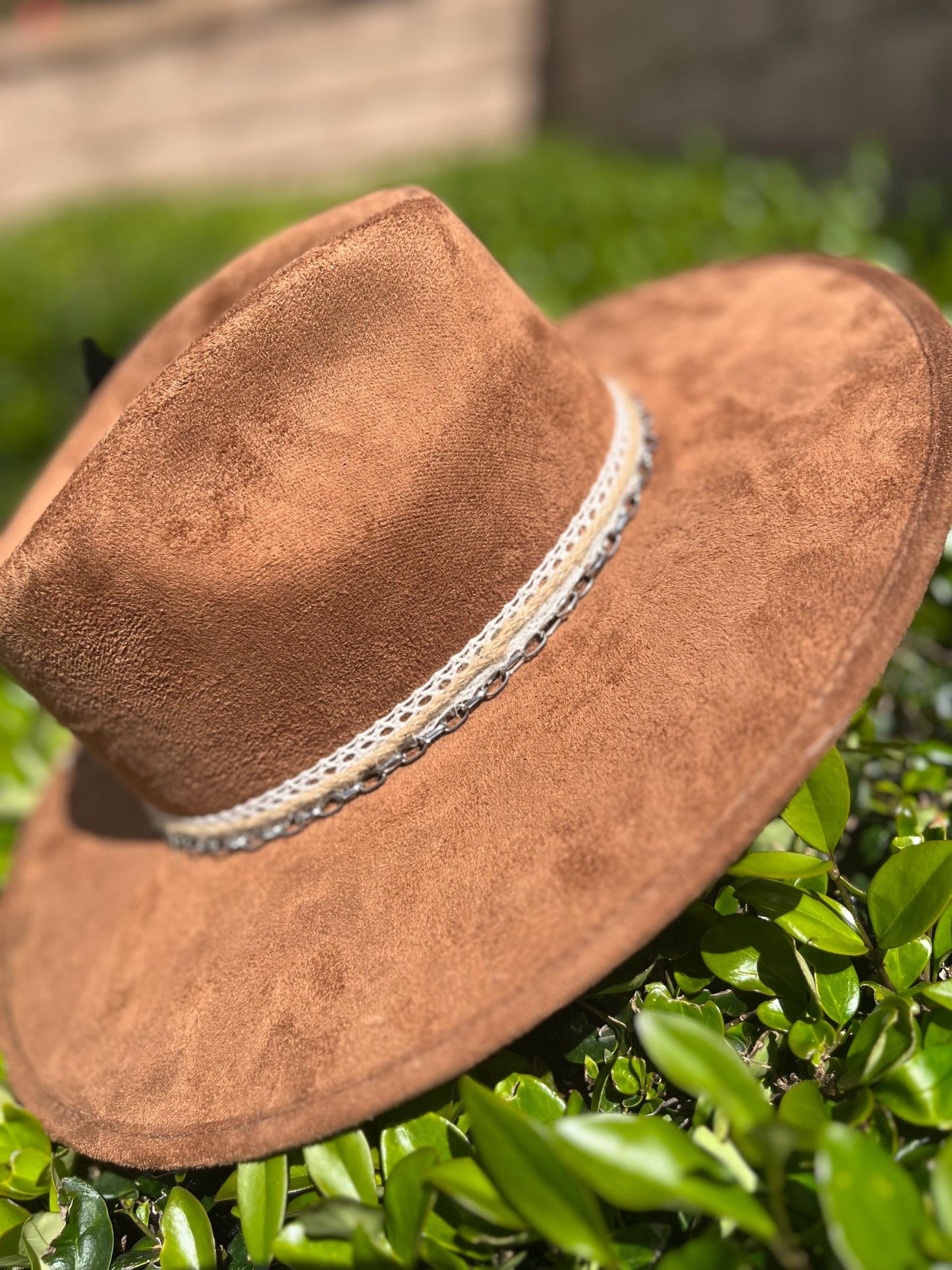 Tobacco brown suede flat brim western cowboy hat