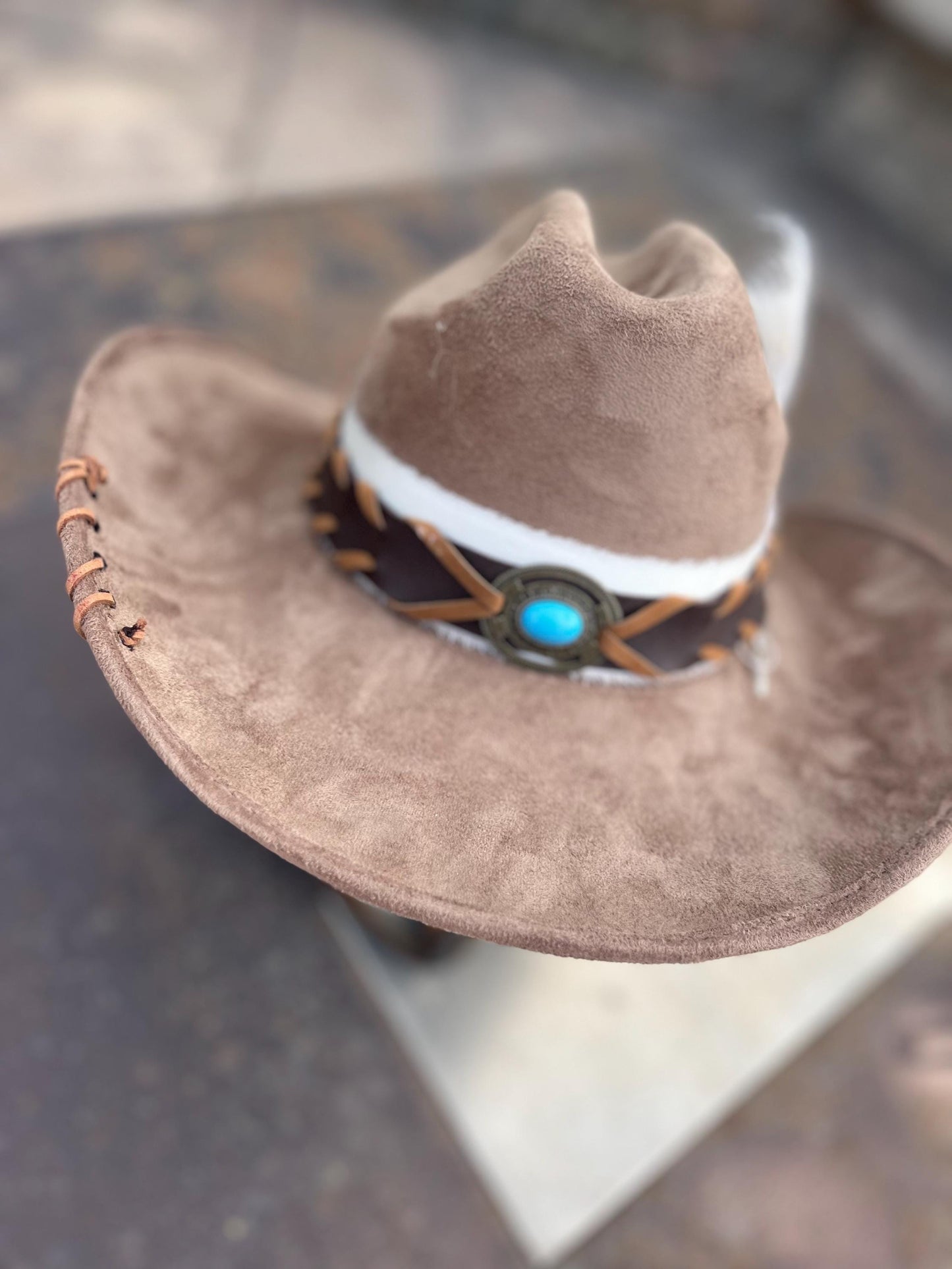 Tan brown suede cowboy hat