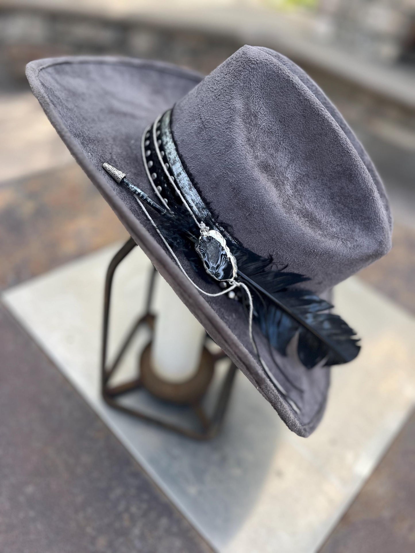 Grey suede western cowboy hat