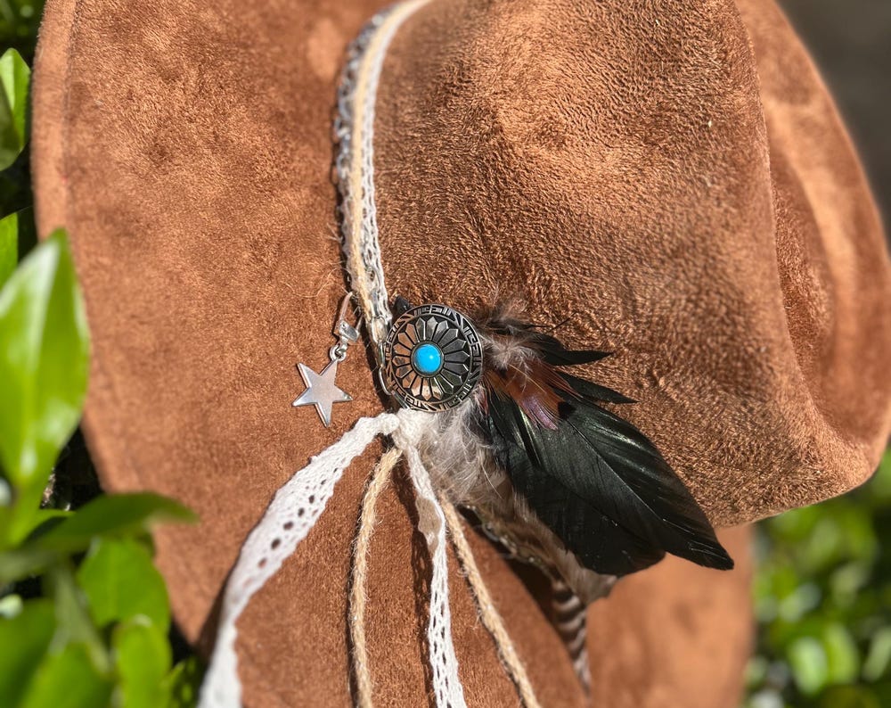 Tobacco brown suede flat brim western cowboy hat