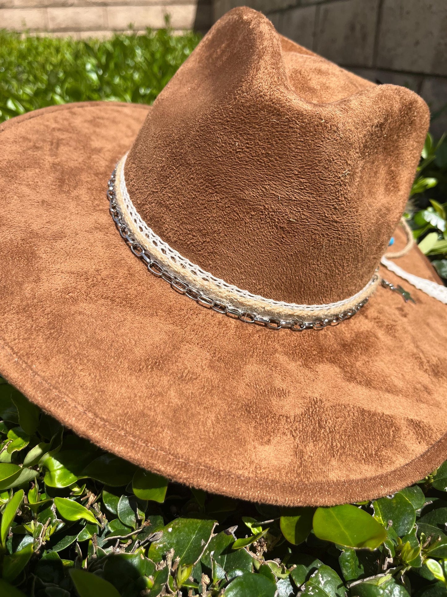 Tobacco brown suede flat brim western cowboy hat