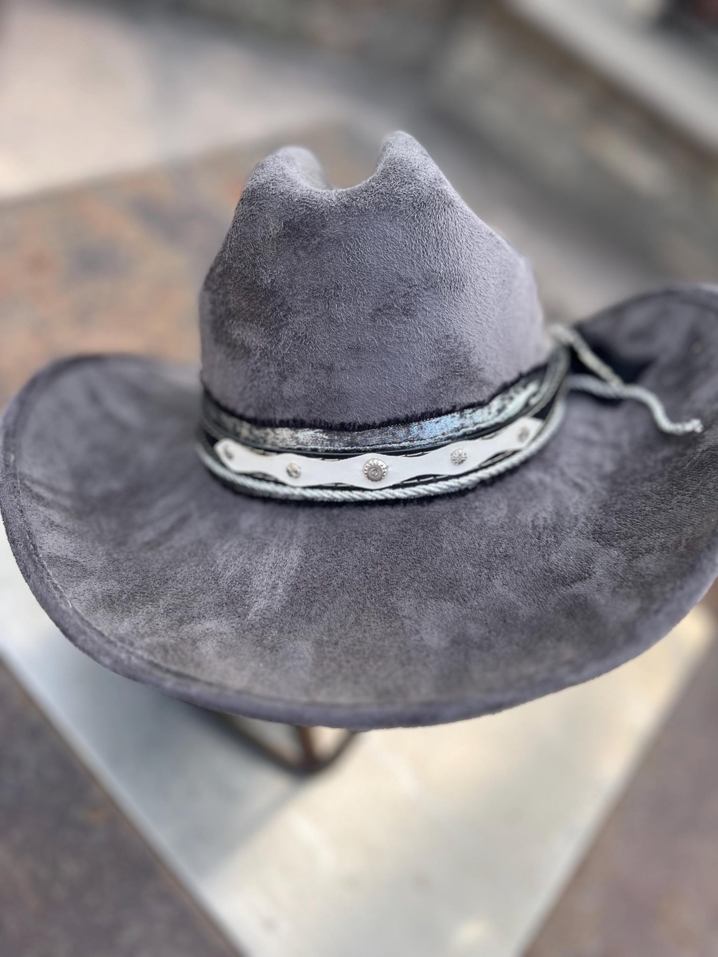 Grey suede western cowboy hat