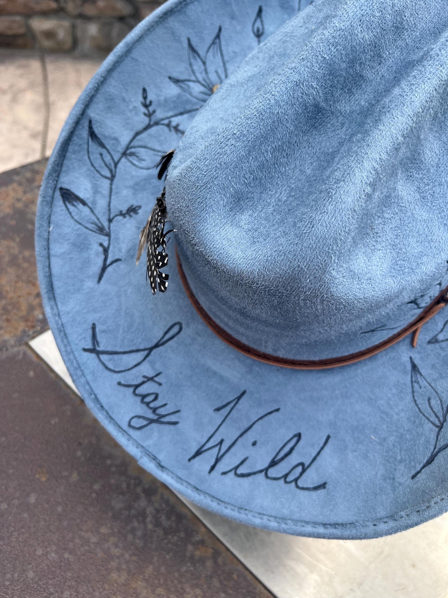 denim blue burned cowboy hat