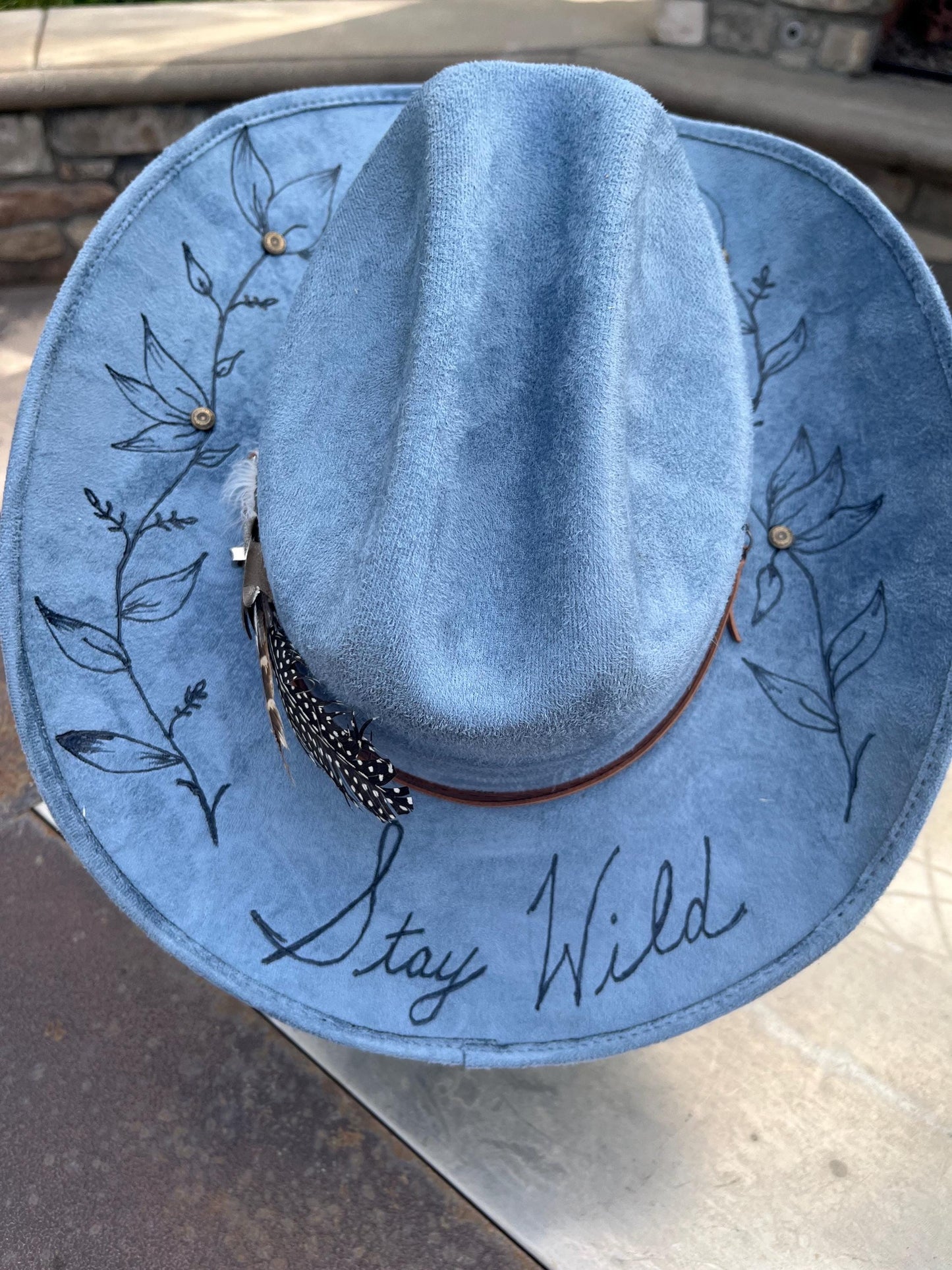 denim blue burned cowboy hat