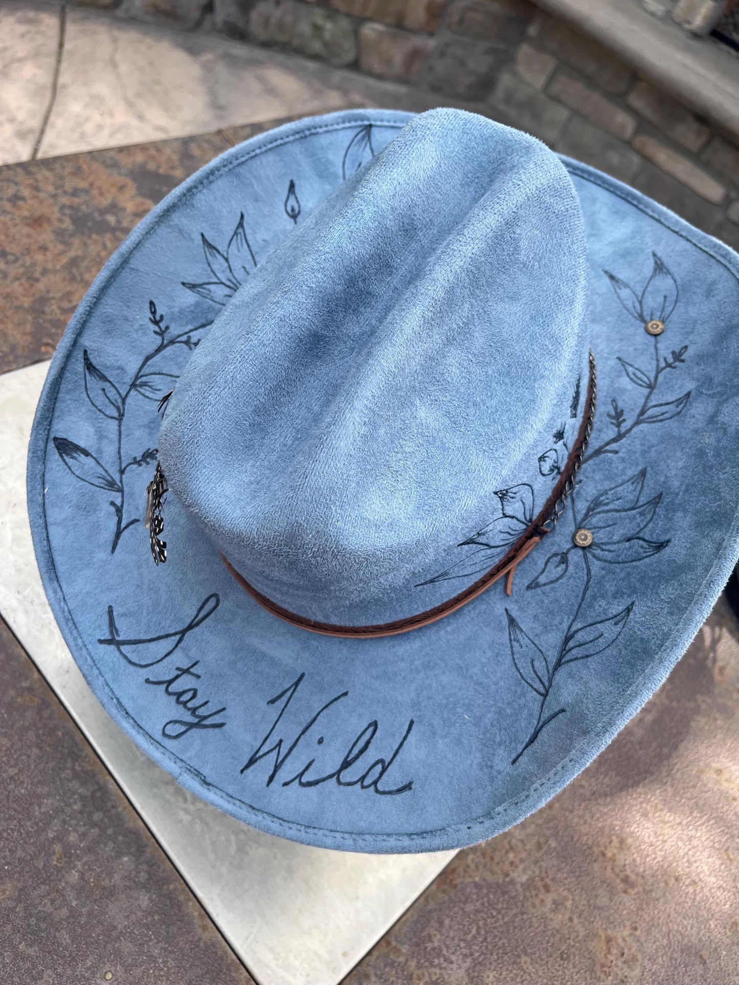denim blue burned cowboy hat
