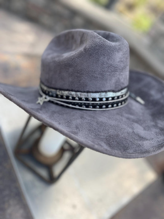 Grey suede western cowboy hat